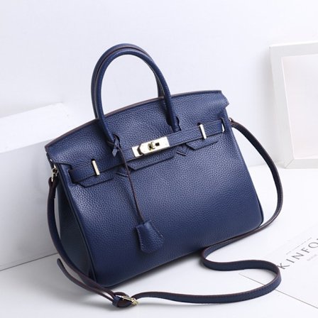 Damer Lærveske Første Lag Ku Skinn Tote Bag Pendler Crossbody Veske - Kongeblå