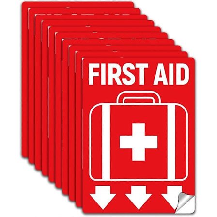 10 st Första Hjälpen Skylt Klistermärke PVC Vattentät Första Hjälpen Kit Skylt Klistermärken Dekal för Sjukhus Företag Butik Bil Självhäftande Akut 
