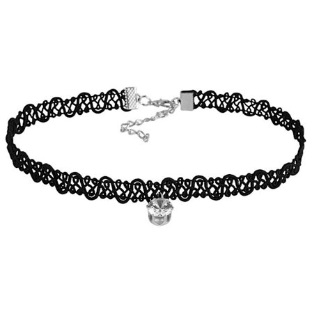 Retro Svart Choker / Halsband med en Glittrande Rhinestone