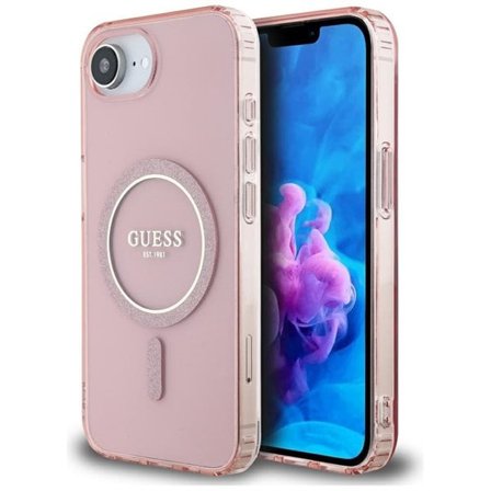 Guess IML Glitter Circle MagSafe-etui for iPhone 16e - rosa