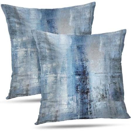Blått och grått abstrakt konst konstverk Cover, Galleri Moderna Dekorativa Slängkuddar Cover För Sovrum Soffa Vardagsrum 18 X 18 Inch Set O Blue