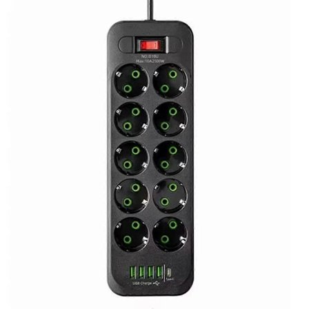 EU Stik AC Stikkontakt Strømskinne Multitap Elektrisk Stik med 4 USB Porte Hurtig Opladning Multiprise Netværk (LGL)