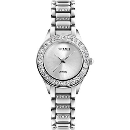 Dameklokke med Swarovski-krystaller, gullfarget rustfritt stål, kvarts, vanntett, to-tonet armbånd