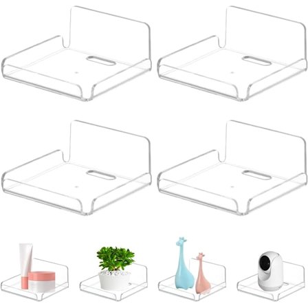 Små Akryl Flytende Hylle for Vegg, Limte Flytende Vegg Hylle, Liten Klar Hylle uten Boring, Hyller med Limputer for Kameraer