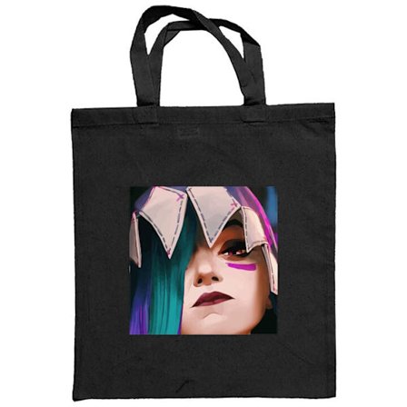 Stoffpose Stilisert portrett av kvinnelig karakter med farget hår, neonmarkeringer og grafisk illustrasjon i en mørk cyberpunk-inspirert stil