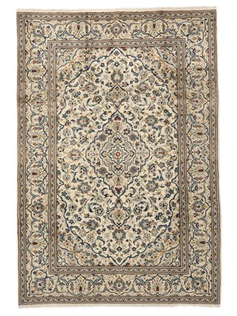 Noué À La Main Kashan Fine Tapis 202X293 Persan De Laine Marron/Beige