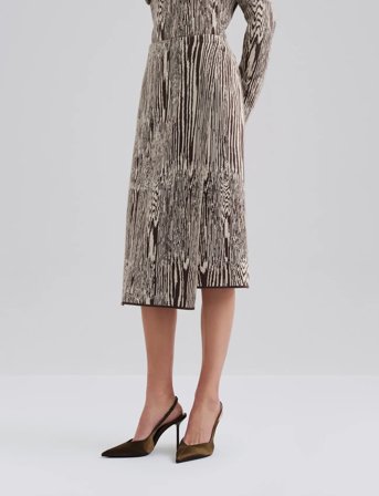 Malina Lois Jacquard Knitted Wrap Midi Skirt - Beige - XS