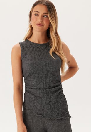 Bubbleroom - Structure Sleeveless Top - Dark grey - Kläder