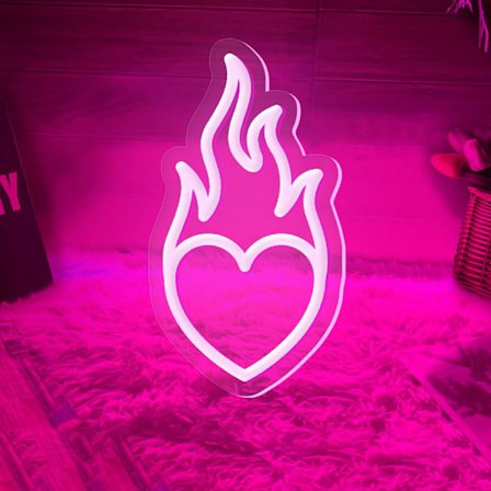 Sydänliekki neonkyltti, vaaleanpunainen neonvalo, LED-valokyltti seinäkoristeeksi, roikkuva liekinmuotoinen valo, tuli neonvalot makuuhuoneeseen, 