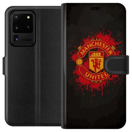 Kompatibelt Lommeboketui til Samsung Samsung Galaxy S20 Ultra Manchester United logo i rød og gul farge med røff sportslig bakgrunn