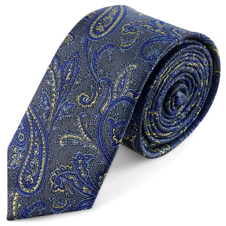 Cravate en soie à motif cachemire bleu clair et doré | 6 cm pour hommes - Cravates slim - pour Hommes - Bohemian Revolt