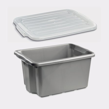 Opbevaringskasse med låg Nordiska Plast Nordic, silver, 500 x 365 x 260 mm, 33 liter