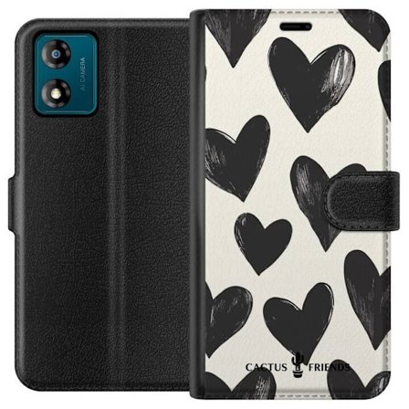 Kompatibel Tegnebogsetui til Motorola Motorola Moto E13 Cactus and Friends - Bold Black Love Pattern