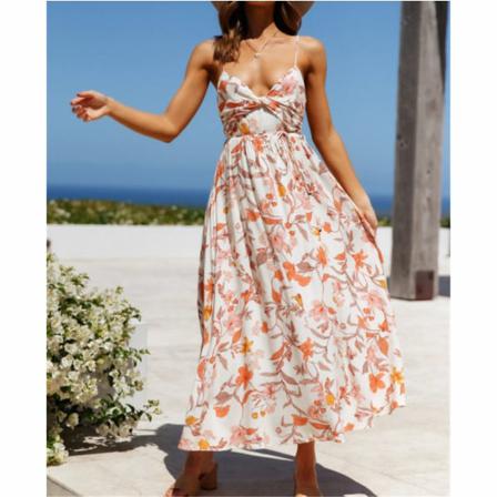 Boho Ärmlös Lång Klänning Kvinnor Sommar Sexig V-ringad Casual Spag