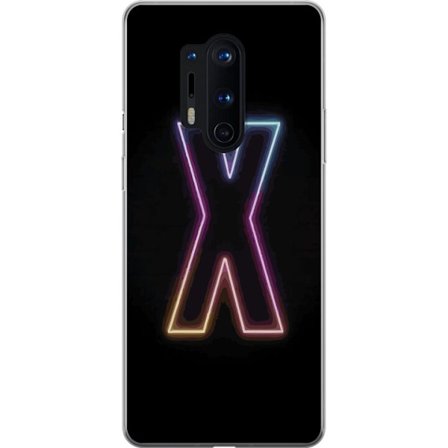 Yhteensopiva Puhelinkuori OnePlus OnePlus 8 Pro Neonkirjain X voimakkaissa väri vaihteluissa mustaa taustaa vasten, voimakas typografinen suunnittelu