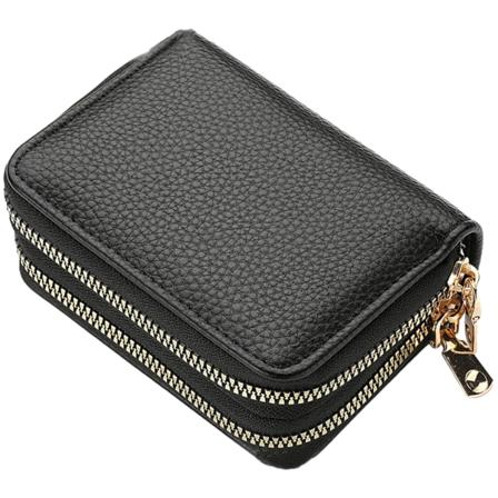 Tyylikäs kaksikerroksinen vetoketjullinen korttikotelo PU-lompakkokolikkokukkaro miehille ja naisille Black