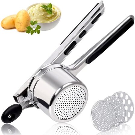-Masser/Potetpresse - Rustfritt stål - 3 utskiftbare skiver