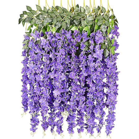 12 stk. Kunstig Fake Wisteria Vinstok Garland - greendec 1,1 m/stk. Silke Wisteria Vinstok Ratta Hængende Blomst Til Hjemmehave Bryllupsdekoration 