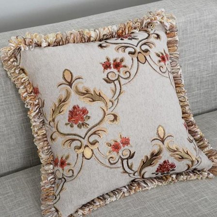 IC Boho Vintage Kuddfodral Farmhouse Dubbelsidigt Blommigt Broderat Dekorativt Personligt Örngott med Tofsar (Beige, 18"x18")