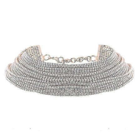 Lyxigt halsband med strasskristaller, smyckestillbehör (guld)