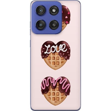 Kompatibel Mobilcover til Motorola Edge 60 Stylus Hjerteformede vafler med chokoladeglasur, lyserøde dekorationer og et kærlighedstema - sød og romant