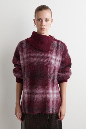COS Buttoned Checked Alpaca-Blend Jumper in Red - Women