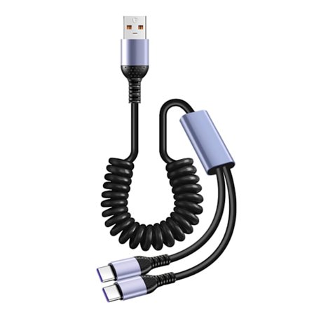 66W USB C -autolaturijohto, USB C -kaapeli tiedonsiirtoon ja pikalataukseen, jatkettava jousikaapeli ajoneuvoelektroniikkaan