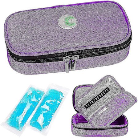 Insuliinin kylmälaukku diabeetikoille, 2 jääpakkauksen kanssa - Kannettava lääkkeiden diabeettinen eristetty kylmälaukku (violetti)