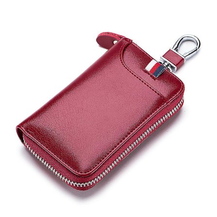 Nøkkelring i skinn, nøkkelholder, nøkkelveske, nøkkelveske, multifunksjonell glidelås nøkkelveske