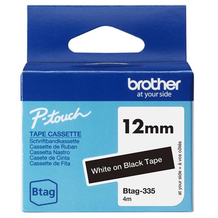Brother BTAG335 12MM WHITE ON BLACK TAPE