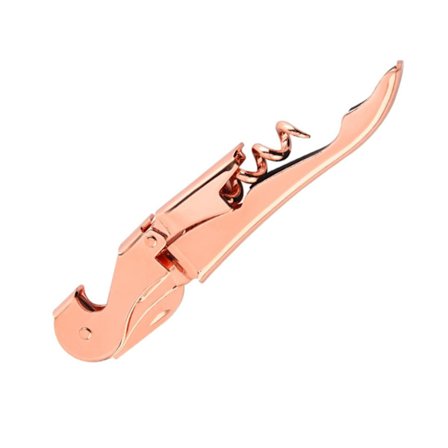 Kaksisaranainen tarjoilijan korkkiruuvi, mattamusta viinipullon avaaja folioleikkurilla ruusukulta