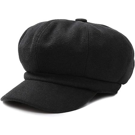 54-60CM(Sort)Elegant Dame Beret Hat Fritid Rejse Hat Newsboy Beret Basker Hat Kvinde Ottekantet Hat