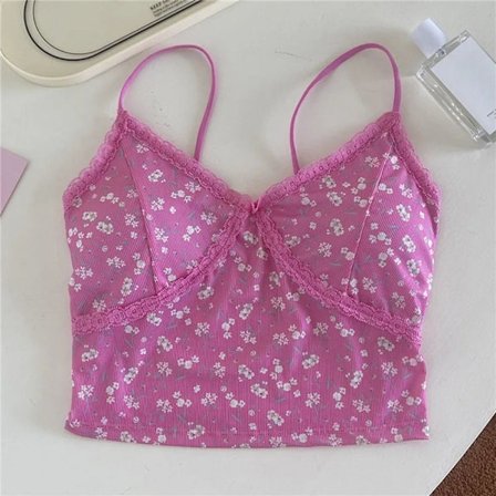 V-ringad Toppar Blommig Camisole ROSA