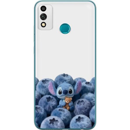 Kompatibel Mobilcover til Honor Honor 9X Lite Sød blå karakter blandt blåbær med bamse i blød og legende illustration