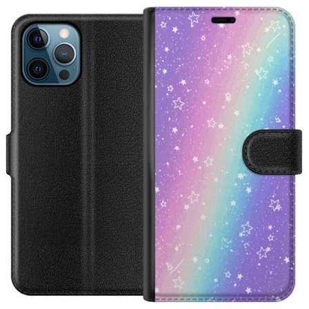 Kompatibel Tegnebogsetui til Apple iPhone 12 Pro Max Rainbow-farvet pastelbaggrund med hvide stjerner og glitrende prikker i blød overgang
