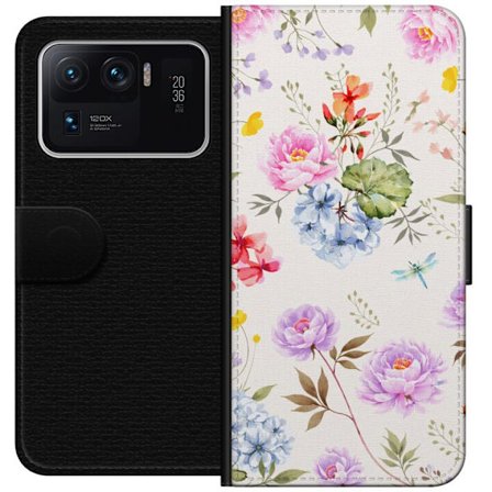 Kompatibelt Lommeboketui til Xiaomi Xiaomi Mi 11 Ultra Blomstrete mønster med håndmalte blomster, sommerfugler og insekter i romantisk skandinavisk