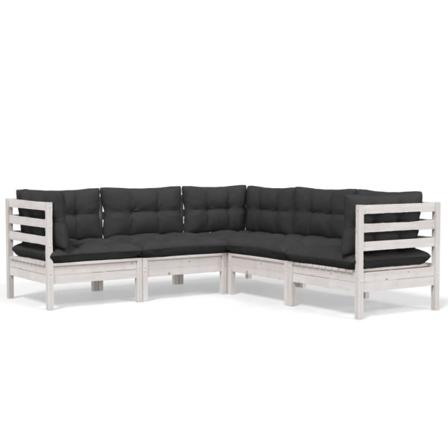 Vidaxl Loungegrupp Med Dynor 5 Delar Vit Massiv Furu Vit