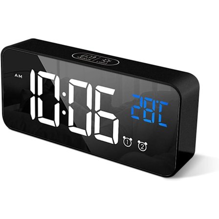 Sort digitalt vækkeur med stort LED-temperaturskærm, Po