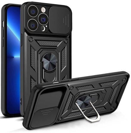 Hybrid Armor Camshield-etui for iPhone 13 Pro pansret etui med kameradeksel svart