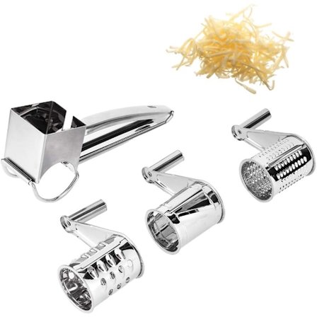 (3 delers) sett, Kjøkkenrivjern, Rivjern, Hånddrevet roterende ostrivjern, 20*7.7cm, Trommelrivjern, Spiral