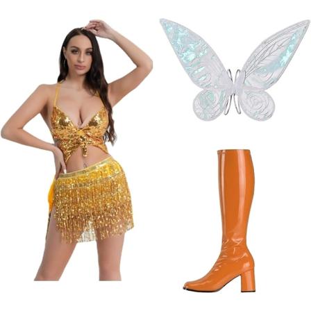 2023 Butterfly Fringe-kjole Motestøvler Butterfly Wings Halloween-kostyme Venner Jul Rollespill Scenedanserkjole suit-01