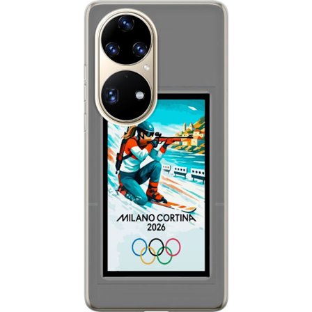 Kompatibelt Mobildeksel til Huawei P50 Pro Retroplakat Cortina Milano 2026 med fjell, vintersportsutøvere, italienske trikolor, Milano-katedralen og o