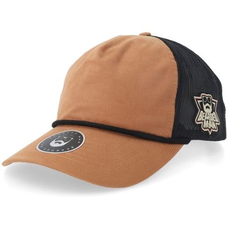 Bearded Man - Brun trucker Keps - Mascot Logo 939 Bachelor Toast/Black/Black Trucker @ Hatstore