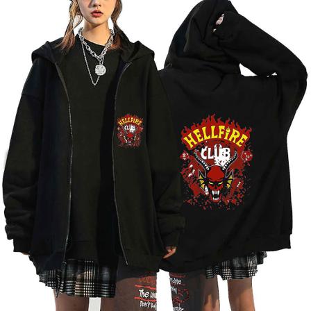 Stranger Things Hoodie Hellfire Club Print Sweatshirt Huvtröja