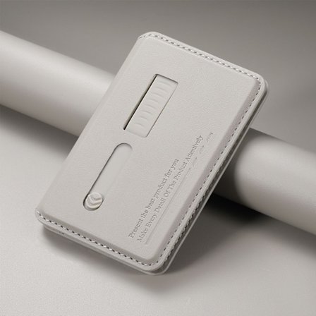 Magneettinen PU-nahkainen korttikotelo, yhteensopiva MagSafe-tekniikan kanssa - Ohut lompakko sormenkiinnikkeellä grey+white