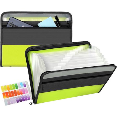 Expanderande mapp med 13 fack och dragkedja, A4 dokumentplånbok i plast med praktisk framficka för personligt bruk på kontoret