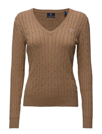 Stretch Cotton Cable V-Neck Villapaita Ruskea GANT