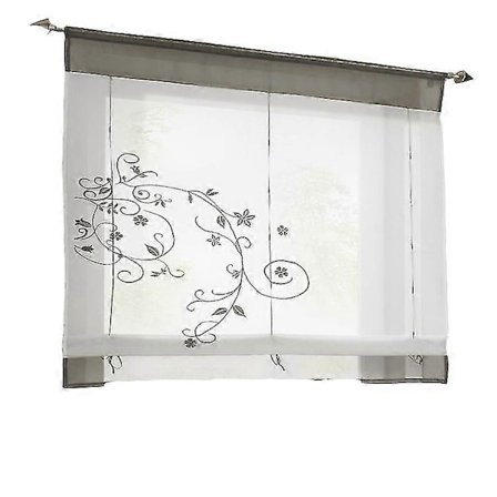 Romanttinen verho ylälenkeillä keittiöön ja parvekkeelle (harmaa, 60*120cm), kirjailtu pastoraalinen roomalainen rullaverho nauhoilla