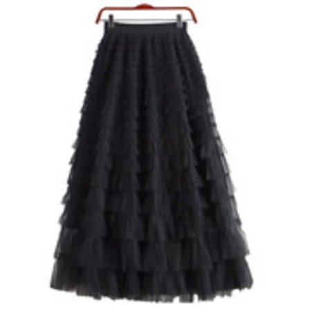 Ny dame multi-lags tylskørt med flæser, høj talje sort