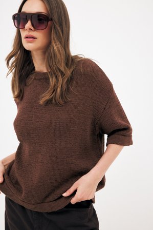 NA-KD Gestrickter Kurzarmpullover - Feinstrickpullover - Braun - M